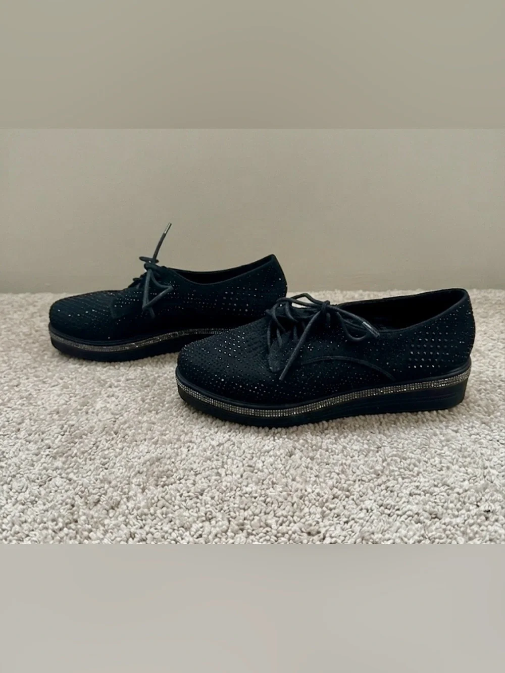 Italina Black Rhinestone Platform Oxford Shoes – Size 37 (Approx. US 7)